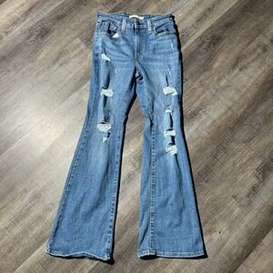 Levi's 726 High Rise Flare‎ Jeans Womens 26 Blue Distressed Ripped Denim Pants
